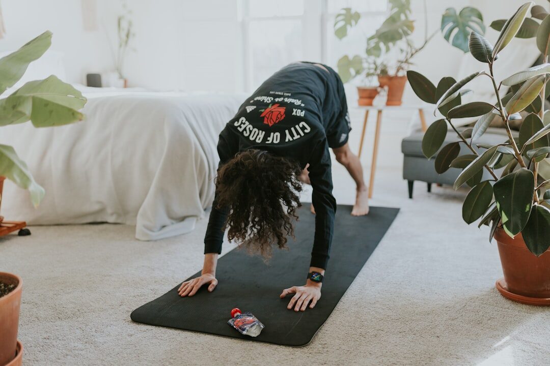 senior exercising at home