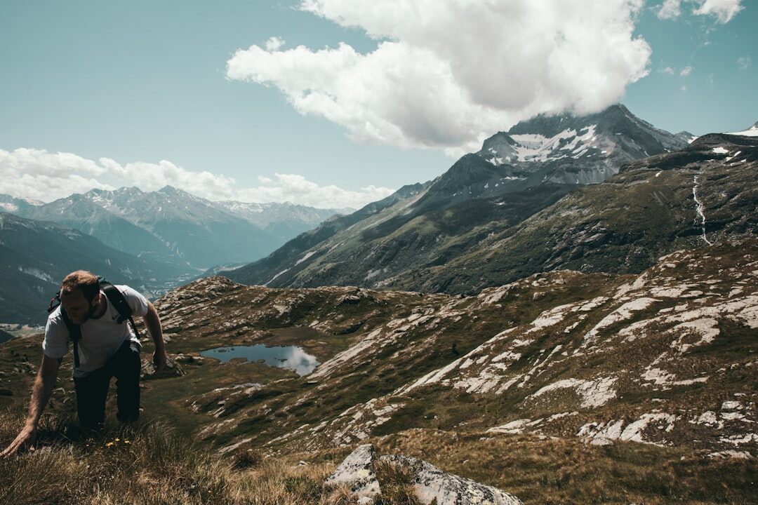 senior couple hiking mountains