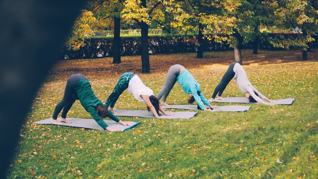 senior yoga class outdoors